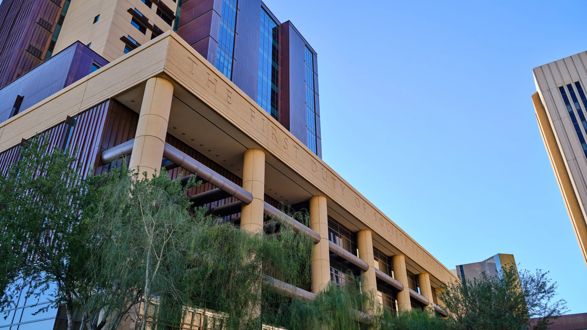 The Maricopa County Superior Court building on West Madison Street in downtown Phoenix, Arizona.