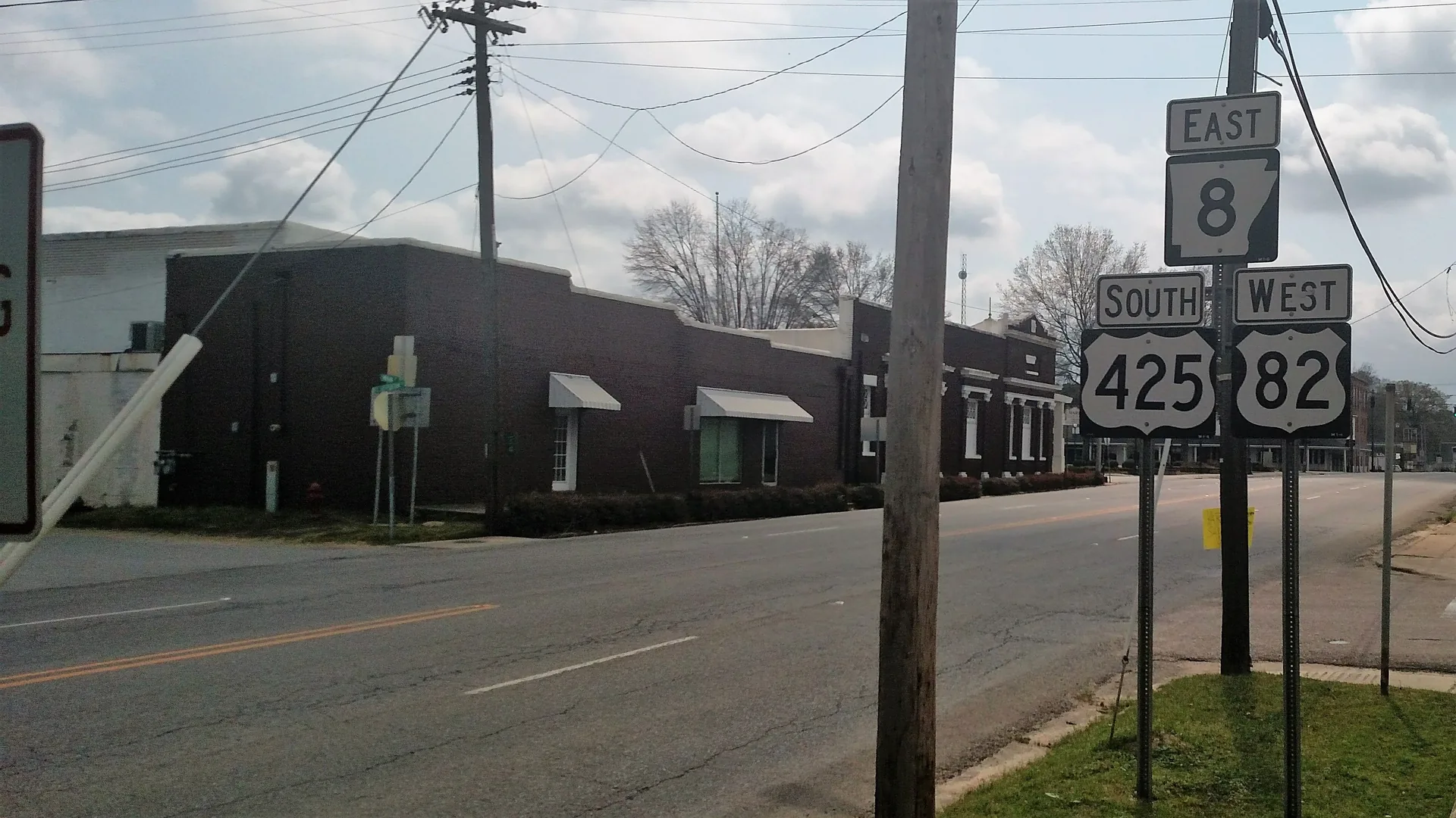 Commercial buildings along a street in Hamburg, Arkansas, county seat of Ashley County