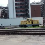 Quaker Oats plant buildings and a rail yard in Cedar Rapids, Iowa.