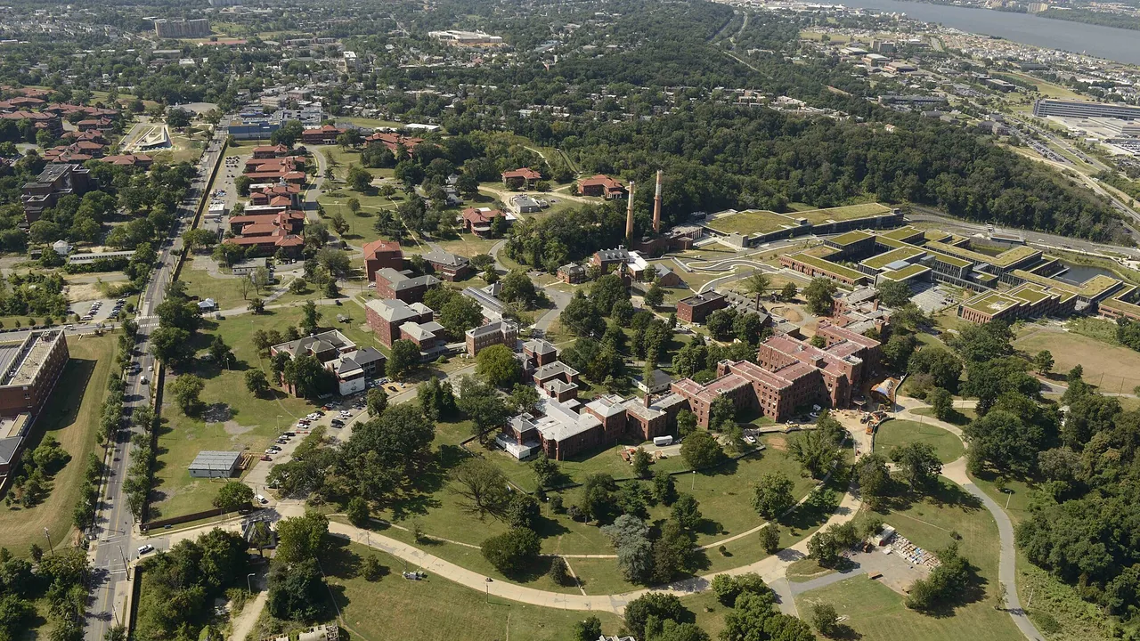 Aerial view of the St. Elizabeths West Campus in Washington, D.C., home of the Department of Homeland Security headquarters