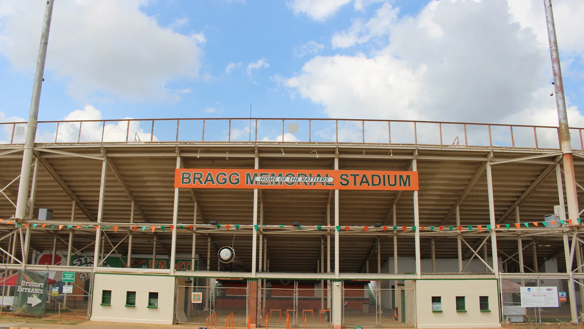 The east face of Bragg Memorial Stadium at Florida A&M University in Tallahassee, Florida.