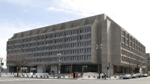 The concrete Hubert H. Humphrey Building, headquarters of the U.S. Department of Health and Human Services, on Independence Avenue in Washington