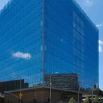 Glass-walled United States Courthouse at First Street and Broadway in downtown Los Angeles.