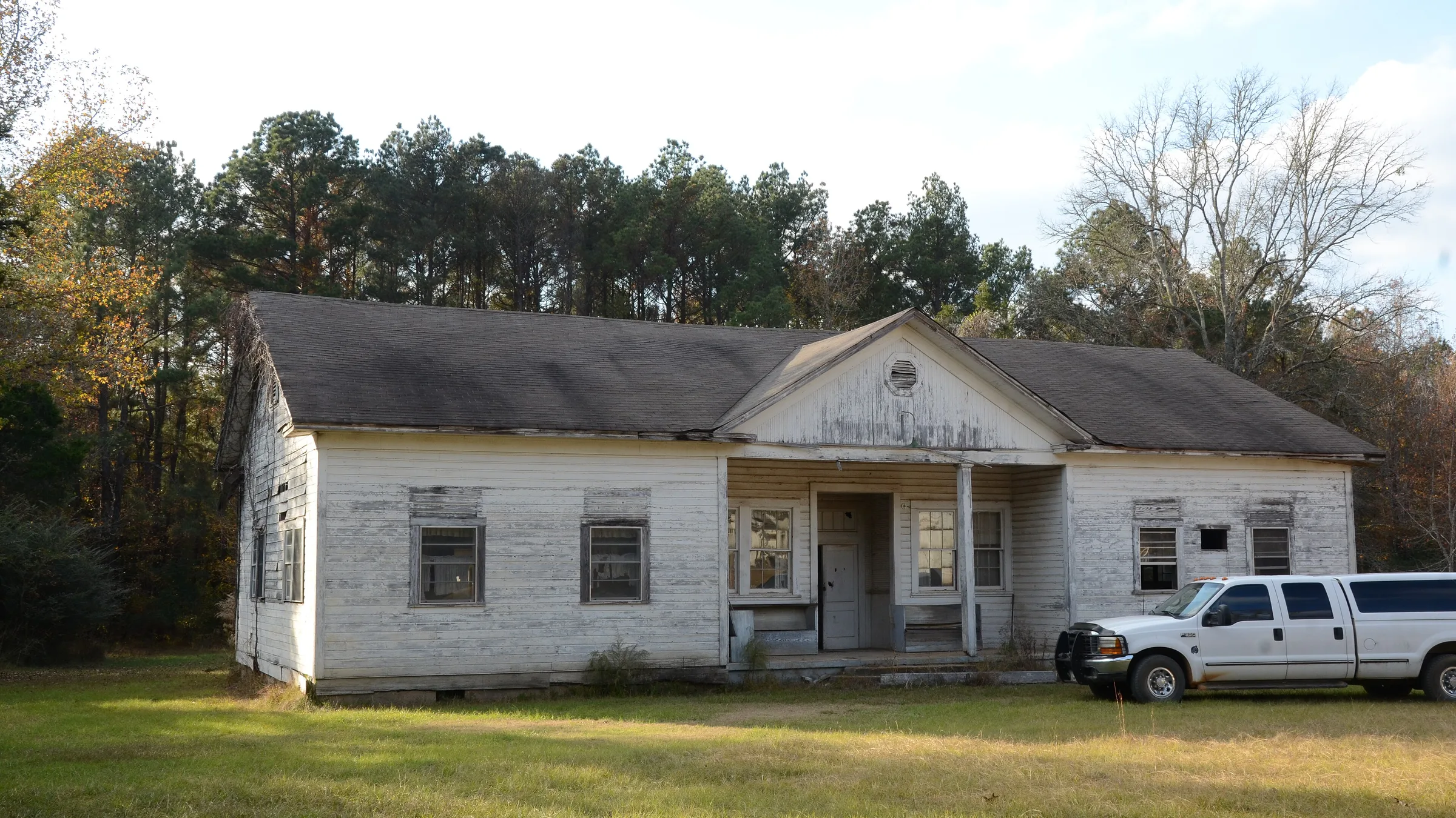 The Mt. Olive Rosenwald School, a white one-story frame schoolhouse in Bradley County, Arkansas.
