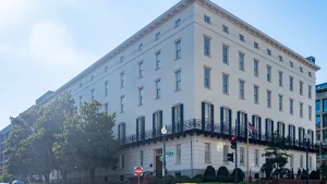 The Winder Building, a white five-story office building at 17th and F streets in Washington that houses the Office of the U.S. Trade Representative