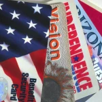 Electronic benefit transfer cards from several states fanned out on a table.