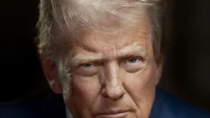 Official presidential portrait of President Donald J. Trump in a dark suit against a dark background